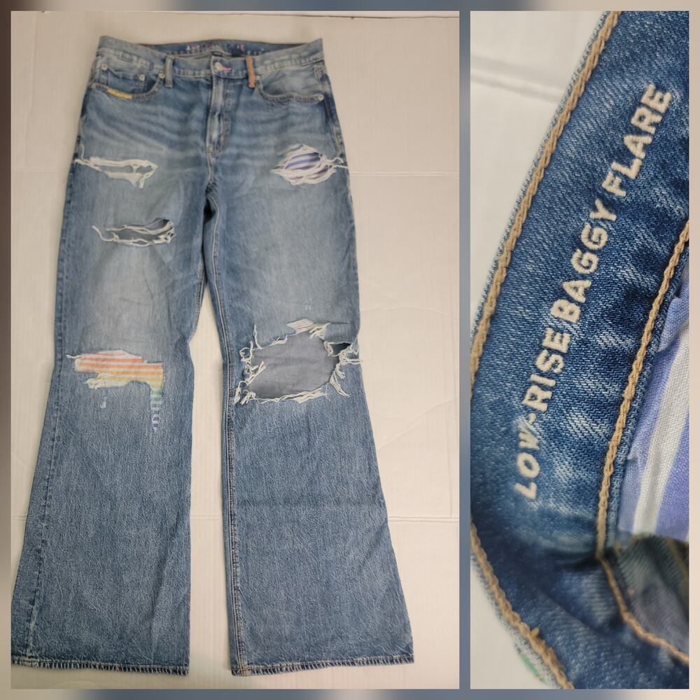 American Eagle Jeans Womens Sz 4 Long Pride Low Rise Baggy Flare Rainbow